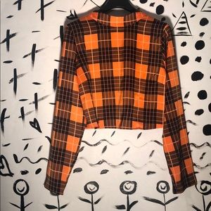 Collusion Orange and black plaid loose crop